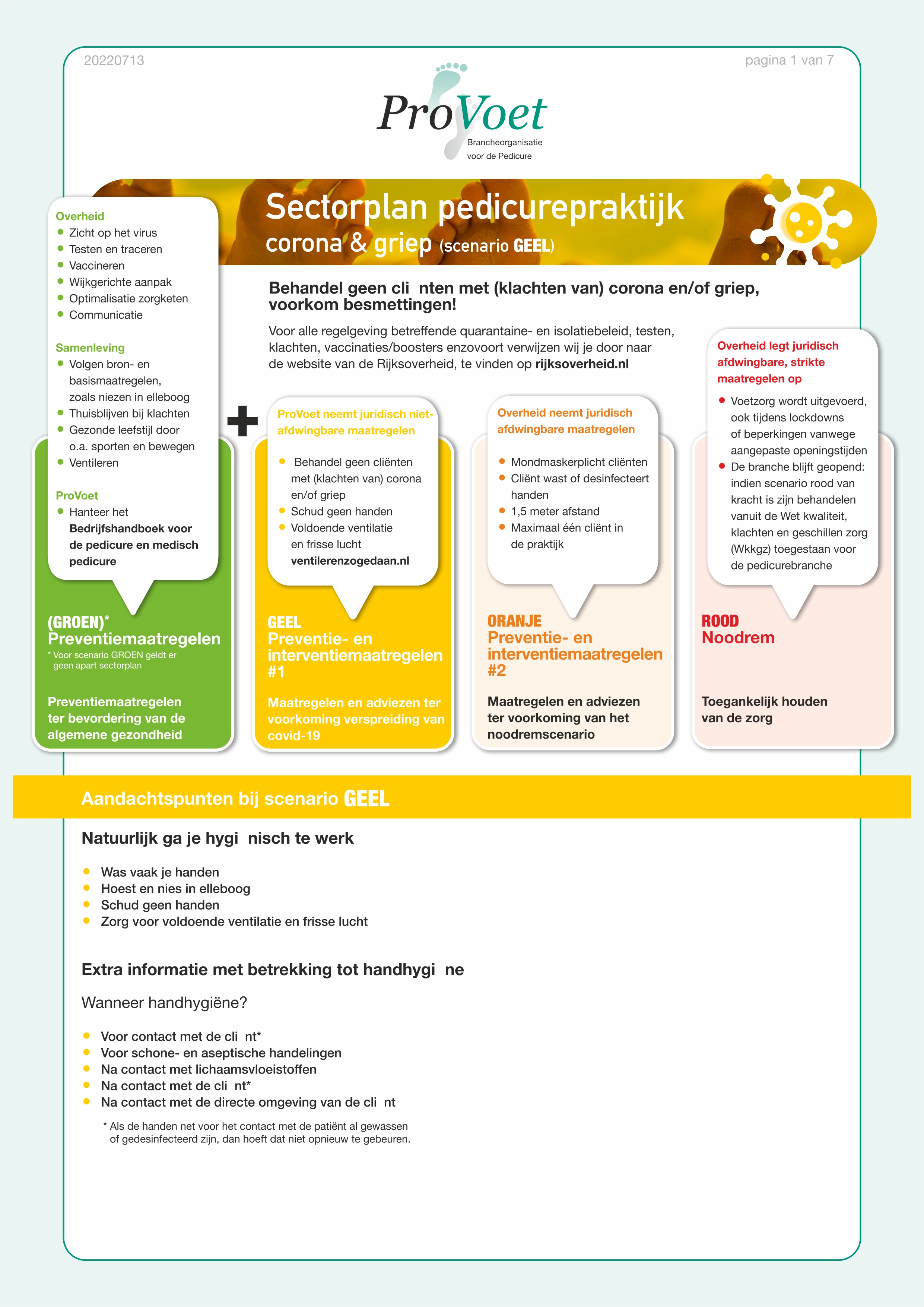 Provoet sectorplan pedicurepraktijk Corona en Griep